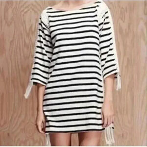 Pepin for Anthropologie Navy/Cream Striped Dress Heavy Knit Crochet Size M